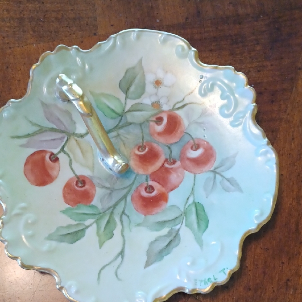 Hand-Painted Cherry Porcelain Tidbit Dish